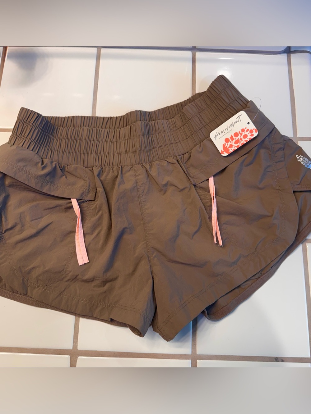 FP Movement by Free People Brown Athletic Shorts with Pink Drawstrings